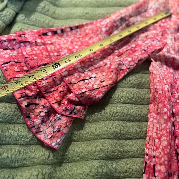 Ombre Bell Sleeve Dress V Neck Pink Teal Abstract Sz L NWT - Picture 9 of 9